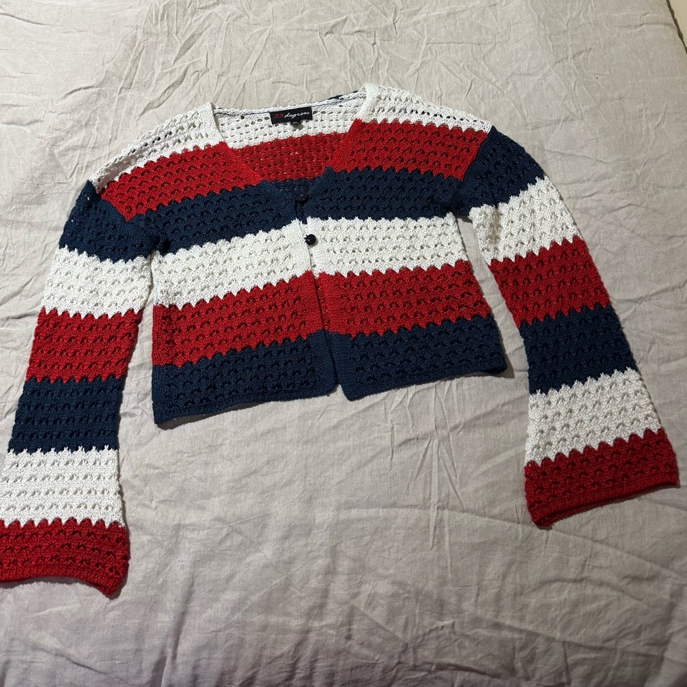 33 Degrees Women’s Crochet Striped Cardigan Sweater Size XS